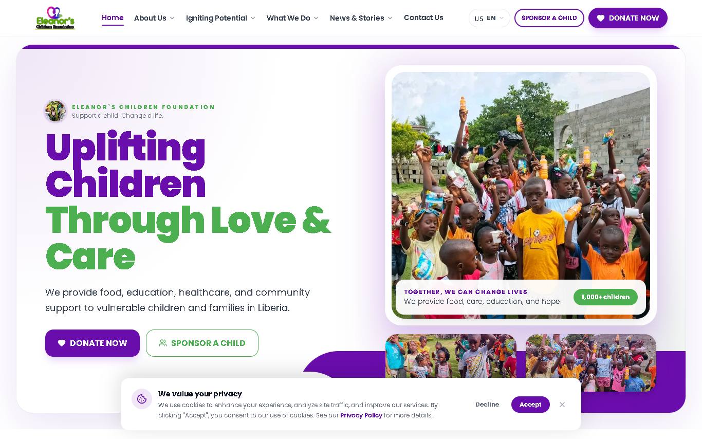 Screenshot of Eleanor's Children Foundation