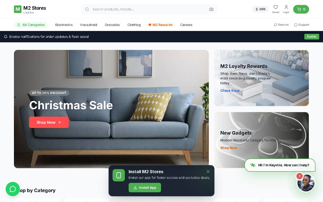 Screenshot of M2 Stores Liberia