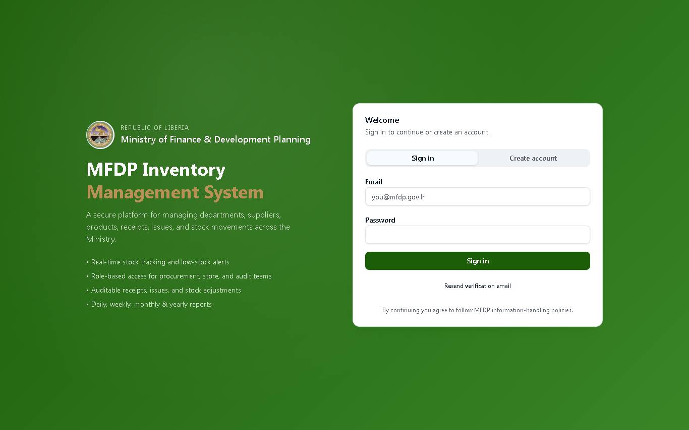 Screenshot of MFDP Inventory Hub
